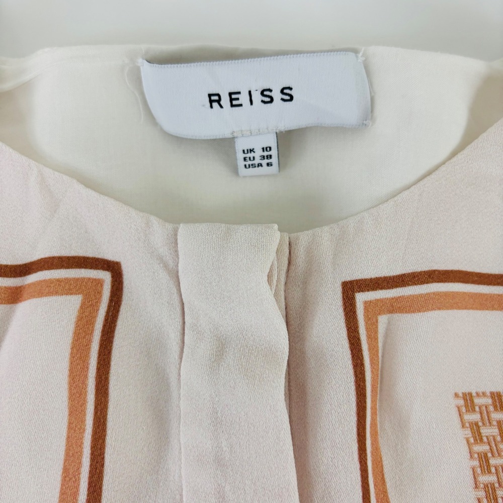 Reiss Harper Scarf Print Midi Dress Mono Nude White Print Shift Tie Waist Belt 6 - Picture 11 of 15
